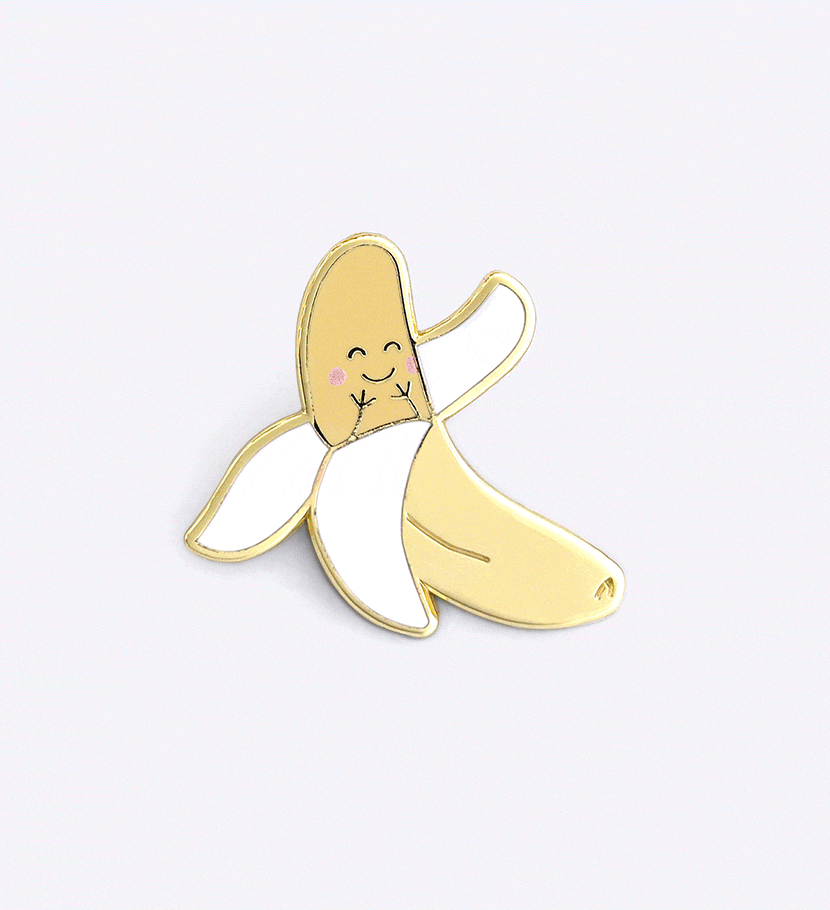 Animation of golden cheeky enamel pins from Dicks Don't Lie. They are funny, cute, and a bit sexy. The drawings are childish with an eye for design.
